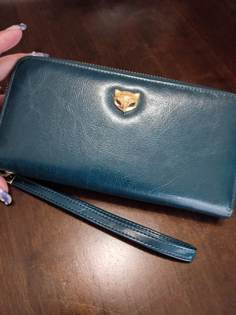 Teal Accordion Wristlet Wallet with Gold Fox Accent Nwot